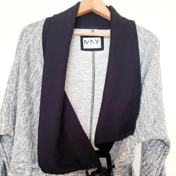 Andrew Marc gray and black long sweater jacket - Picture 4 of 7